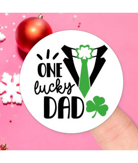 2in Round Stickers One Lucky Dad with green Lucky Shamrock Label Stickers Patrick Day Envelop Seals Vinyl Decals StPatricks Day Tag for Bottle gift Bag Mugs Holiday Decorations (Set of 50)