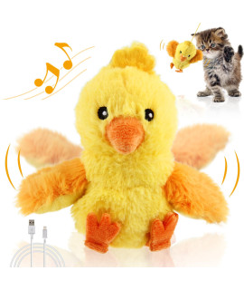 Gigwi Cat Toys Rechargeable Flapping Chicken with SilverVine Catnip, Lifelike Quack Chirping, Beating Wings Cat Kicker Toys, Automatic Interactive Cat Toy Touch Activated Plush Kitten Toy (Chicken)