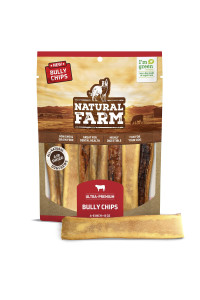 Natural Farm Bully Chips (4-6 Inch, 8 Oz.), Digestible Beef Cheek from Grass-Fed Cows, Non-GMO, Grain-Free, Natural Long-Lasting Dog Chews for Small, Medium & Large Dogs, Great Rawhide Alternative