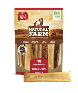 Natural Farm Bully Chips (4-6 Inch, 8 Oz.), Digestible Beef Cheek from Grass-Fed Cows, Non-GMO, Grain-Free, Natural Long-Lasting Dog Chews for Small, Medium & Large Dogs, Great Rawhide Alternative