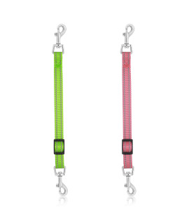 Cobee Dog Collar Clips, 2 Pcs Reflective Nylon Puppy Collar, Backup Collar, Safety Adjustable Pet Dog Collar Harness Connector, Double Ended Backup Clasp Clip for Dog Puppies(Green, Pink)