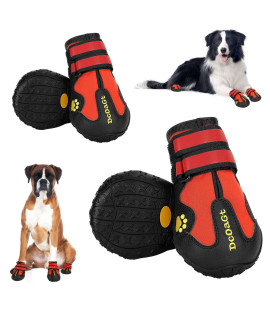 DcOaGt Dog Boots Waterproof Dog Shoes for Small Medium Large Puppy with Reflective Straps Anti-Slip Sole,Paw Protector Dog Booties for Hot Pavement Winter Snow Rain Hiking 4PCS Red