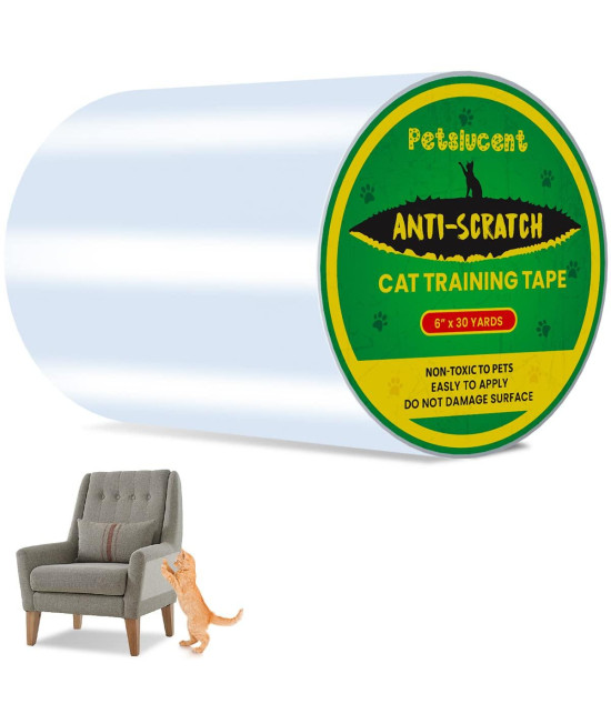 Petslucent Cat Scratch Furniture Protector Tape, Cat Anti Scratch Deterrent Training Tape, Double Sided Clear Sticky Paws Guards for Carpet, Sofa, Couch, Door (6 x 30Yards, Green)