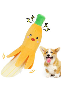 Pawaboo Squeak Dog Toys, Banana Rechargeable Squeaker Dog Toys Soft Plush Pet Toy Crinkle Dog Toy, Cute Fun Electric Interactive Dog Plush Toys with Crinkle Paper for Small and Medium Dogs, Yellow