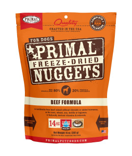 Primal Freeze Dried Dog Food Beef Nuggets, Complete Meal Healthy Grain Free Raw Dog Food, Crafted in The USA (14 oz)
