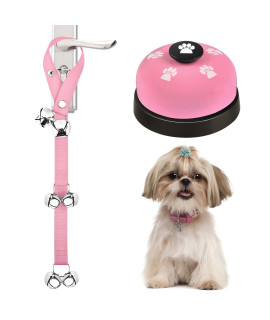JIMEJV 2 Pack Dog Doorbells, Pet Training Bells for Go Outside Potty Training and Communication Device Large Loud Dog Bell Cat Puppy Interactive Toys Adjustable Strap Door Bell (Pink)