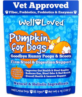 Well Loved Pumpkin for Dogs - Pumpkin Puree, Canned Pumpkin (Alternative), Fiber for Dogs, Probiotic Powder, Pumpkin Powder, Dog Diarrhea, Digestive Support, Perfect for Firm Poops and No Scoots, 6 oz