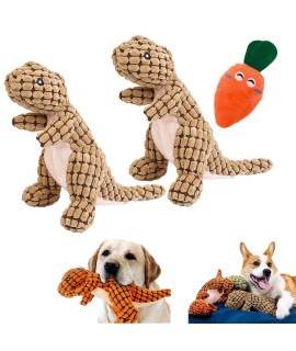 Icesoore Robustdino - Indestructible Robust Dino, Robust Dino Dog Toy for Aggressive chewers, Plush Stuffed Indestructible Dog Toy, Squeaky Dog Toys for LargeMediumSmall Dogs (2 Brown)
