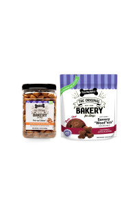 Three Dog Bakery Premium Treats for Dogs, Soft Baked Grain Free Meaty Woofers, Chicken and Apple & Crunchy Petzel Bites with Peanutbutter Filling, 49 Ounces, 2-Pack