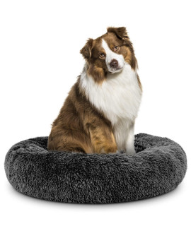 cardys Donut Dog Bed calming Dog and cat Beds Round Plush Donut cuddler Bed With Non Slip Base Anti Anxiety Propertie Easily Washable (70cm, Dark grey)