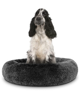 cardys Donut Dog Bed calming Dog and cat Beds Round Plush Donut cuddler Bed With Non Slip Base Anti Anxiety Propertie Easily Washable (60cm, Dark grey)