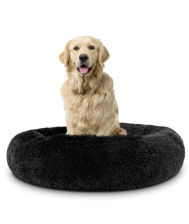 cardys Donut Dog Bed calming Dog and cat Beds Round Plush Donut cuddler Bed With Non Slip Base Anti Anxiety Propertie Easily Washable (80cm, Black)