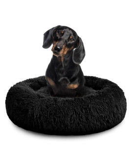 cardys Donut Dog Bed calming Dog and cat Beds Round Plush Donut cuddler Bed With Non Slip Base Anti Anxiety Propertie Easily Washable (50cm, Black)