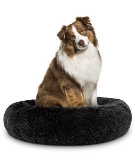 cardys Donut Dog Bed calming Dog and cat Beds Round Plush Donut cuddler Bed With Non Slip Base Anti Anxiety Propertie Easily Washable (70cm, Black)