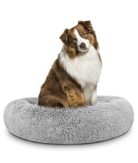 cardys Donut Dog Bed calming Dog and cat Beds Round Plush Donut cuddler Bed With Non Slip Base Anti Anxiety Propertie Easily Washable (70cm, Light grey)