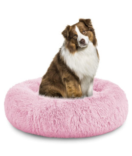 cardys Donut Dog Bed calming Dog and cat Beds Round Plush Donut cuddler Bed With Non Slip Base Anti Anxiety Propertie Easily Washable (70cm, Pink)