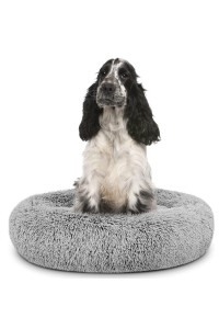 cardys Donut Dog Bed calming Dog and cat Beds Round Plush Donut cuddler Bed With Non Slip Base Anti Anxiety Propertie Easily Washable (60cm, Light grey)