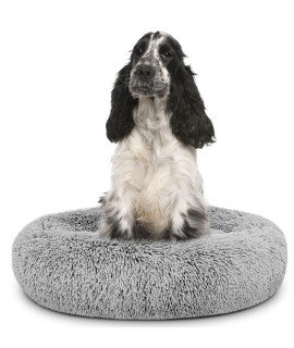 cardys Donut Dog Bed calming Dog and cat Beds Round Plush Donut cuddler Bed With Non Slip Base Anti Anxiety Propertie Easily Washable (60cm, Light grey)