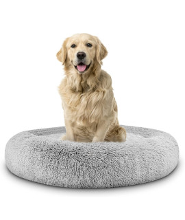 cardys Donut Dog Bed calming Dog and cat Beds Round Plush Donut cuddler Bed With Non Slip Base Anti Anxiety Propertie Easily Washable (80cm, Light grey)