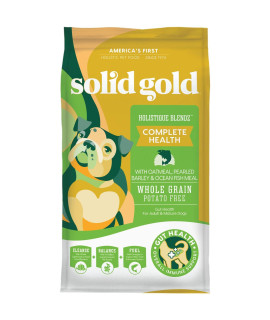 Solid Gold Dry Dog Food for Adult & Senior Dogs - Made with Oatmeal, Pearled Barley, and Fish Meal - Holistique Blendz Potato Free High Fiber Dog Food for Sensitive Stomach & Immune Support - 12 LB