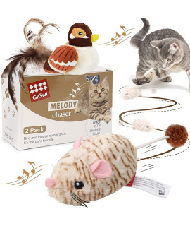 LEFFSOFIZ 2 PCS Cat Toys for Indoor Cats Chirping Bird Cat Toys Interactive Feather Toy Birds Squeak Kitten Toys Cat Toy Bird Cat Toy Electronic Cat Toy Interactive Bird Toys for Kittens (Mouse+Bird)