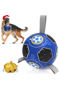 Dog Toys Soccer Ball with Jingle Bell Inside & Nylon Strap, Interactive Dog Toys Puppy Birthday Dog Water Toys Durable Fetch Ball Dog Toys for Medium Large Breed (7 inch)