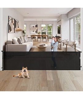 80 Inch Extra Long Retractable Baby Gates Extra Wide Baby Gates for Large Openings Indoor Retractable Dog Gate for The House Extra Wide Dog Gate Outdoor Mesh Pet Gates Child Gate for Kids (Black)