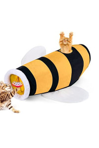Pawaboo Cat Tunnel for Indoor Cat, Collapsible Cat Tube Tunnel Interactive Cat Toy Cat Play Tunnels with Bell Ball Crinkle Paper Peek Hole, Bee Theme Pet Tunnel Toy for Cat Kitten Kitty Puppy Rabbit