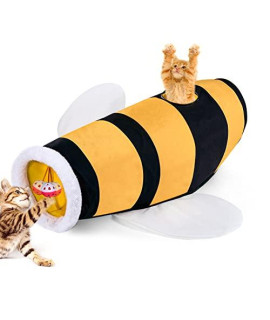 Pawaboo Cat Tunnel for Indoor Cat, Collapsible Cat Tube Tunnel Interactive Cat Toy Cat Play Tunnels with Bell Ball Crinkle Paper Peek Hole, Bee Theme Pet Tunnel Toy for Cat Kitten Kitty Puppy Rabbit