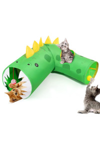 Pawaboo Cat Tunnels for Indoor Cats, Collapsible Dinosaur Cat Tunnel Bed With Bell Ball Crinkle Paper Peek Hole,Cat Tube Play Tunnels Interactive Pet Tunnel Cat Toy for Guinea Pig Rabbit Ferret Tunnes