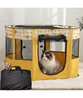 Puppy Playpen, Portable Dog Play Pen, Sturdy Cat Playpen, Foldable pop up pet Tent, Pet Playground Indoor/Outdoor (L, Yellow)