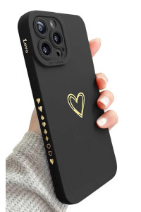 IAIYOXI compatible with iPhone 11 case for Women, for iPhone 11 61 Inch, Bronzing Luxury Heart Phone case cute Soft TPU Shockproof Full camera Lens Protective cover - Black