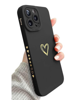 IAIYOXI compatible with iPhone 11 case for Women, for iPhone 11 61 Inch, Bronzing Luxury Heart Phone case cute Soft TPU Shockproof Full camera Lens Protective cover - Black