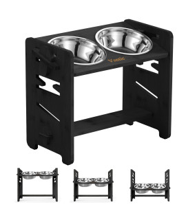 Vantic Elevated Dog Bowls - Adjustable Raised Dog Bowls for Medium and Large Dogs, Durable Bamboo Dog Food Bowl Stand with 2 Stainless Steel Bowls and Non-Slip Feet