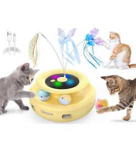 ORSDA 3-in-1 Cat Toys Rechargeable, Interactive Cat Toys for Indoor Cats Automatic Kitten Toy, Moving Ambush Feather, Fluttering Butterfly Toy, Track Balls, Whack a mole Cat Teaser with 6 Attachments