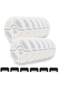 SAMANIJA 12-Pack filters with 6-pack Pre-Filter Sponges replacement, Compatible with 81oz/2.4L Cat Pet Water round fountain Triple Filtration System