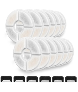 SAMANIJA 12-Pack filters with 6-pack Pre-Filter Sponges replacement, Compatible with 81oz/2.4L Cat Pet Water round fountain Triple Filtration System