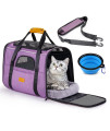 morpilot Dog carrier Morpilot cat carrier Pet Travel carrier Bag Airline Approved Folding Fabric Pet carrier for Small Dogs Puppies Medium cats, wLocking Safety Zippers, Foldable Bowl,Light Purple