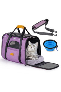 morpilot Dog carrier Morpilot cat carrier Pet Travel carrier Bag Airline Approved Folding Fabric Pet carrier for Small Dogs Puppies Medium cats, wLocking Safety Zippers, Foldable Bowl,Light Purple