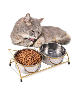 Trosetry Raised Cat Bowls, Double Stainless Steel Cat Food Bowls Non-Slip Elevated Pet Feeder with 15?ilted Neck Protective Bowl for Puppy Cats and Small Dogs Food and Water Feeding