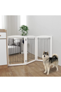 ZJSF Freestanding Foldable Dog Gate for House Extra Wide Wooden White Puppy Gate Stairs Dog Gates Doorways Tall Pet Gate3 Panels Pet Fence