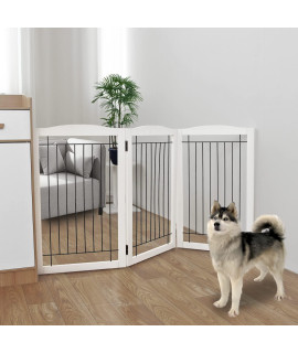 ZJSF Freestanding Foldable Dog Gate for House Extra Wide Wooden White Puppy Gate Stairs Dog Gates Doorways Tall Pet Gate3 Panels Pet Fence