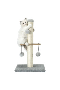 PAWSFANS Cat Scratching Post,Sisal Scratcher Posts Scratch for Indoor Kittens and Small Size Cats,with Hanging Plush Ball Toy 21inches Grey