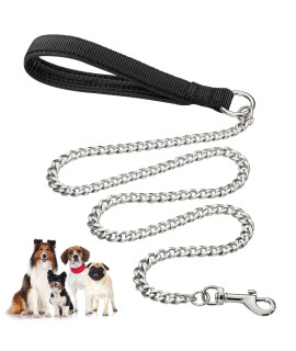 Heavy Duty Metal Dog Leash, 4 FT Chew Proof Pet Leash Chain with Soft Padded Handle for Large & Medium Size Dogs (4 FTx3 mm (0-80 lbs))
