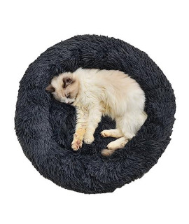 Aalklia Cat Bed Calming Soft Indoor,Washable,Anti-Slip Bottom,Cozy Plush Anti-Anxiety Fluffy Cuddler,20,Dark Grey