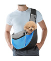 Pawaboo Pet Dog Sling Carrier, Hand Free Drawstring Dog Papoose with Adjustable Strap, Breathable Mesh Bag for Puppy Cat, Crossbody Satchel Dog Purse with Pocket for Outdoor Travel, Light Blue, Medium