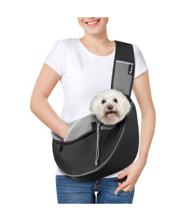 Pawaboo Dog Sling Carrier, Dog Papoose with Zipper Touch Pocket, Hand Free Breathable Mesh Puppy Carrier, Crossbody Satchel Dog Purse with Adjustable Strap for Outdoor Travel, Black, Large