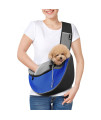 Pawaboo Dog Sling Carrier, Dog Papoose with Zipper Touch Pocket, Hand Free Breathable Mesh Puppy Carrier, Crossbody Satchel Dog Purse with Adjustable Strap for Outdoor Travel, Blue, Medium