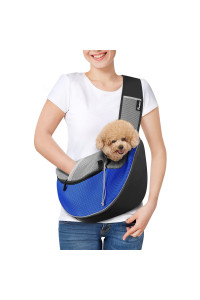 Pawaboo Dog Sling Carrier, Dog Papoose with Zipper Touch Pocket, Hand Free Breathable Mesh Puppy Carrier, Crossbody Satchel Dog Purse with Adjustable Strap for Outdoor Travel, Blue, Medium