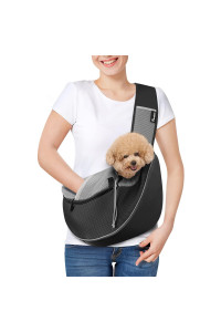 Pawaboo Dog Sling Carrier, Dog Papoose with Zipper Touch Pocket, Hand Free Breathable Mesh Puppy Carrier, Crossbody Satchel Dog Purse with Adjustable Strap for Outdoor Travel, Black, Medium